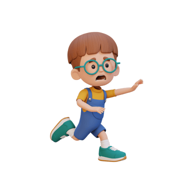 3D cute boy scary run png