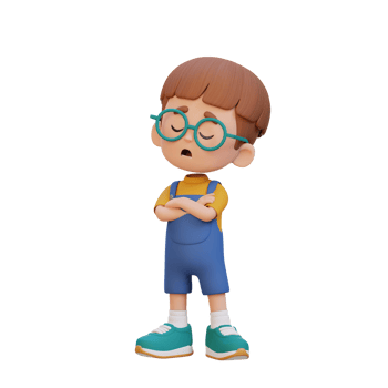 3D cute kid character rejection pose png