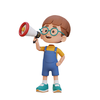 3D cute kid Character talking on Megaphone png