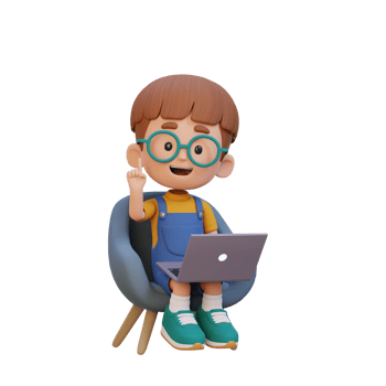 3D kid Character working on a Laptop png