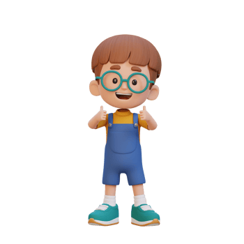 3D kid character give a thumbs up with cute happy face png