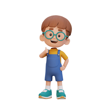 3D kid character give a thumb up with cute happy face png