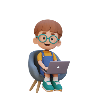 3D kid Character working on a Laptop png