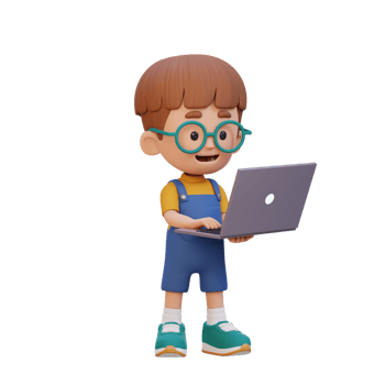3D kid Character working on a Laptop png