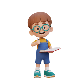 3D happy kid character reading book png