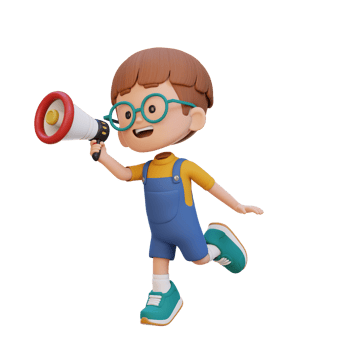 3D cute kid Character jumping and talking on Megaphone png