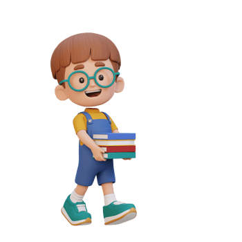 3D happy kid character holding book png