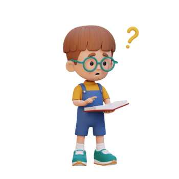 3D kid character get confused when reading a book png