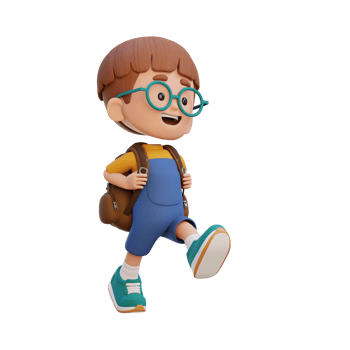 3D happy kid character walking go to school holding bag png