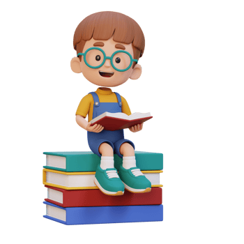 3D happy kid character reading book png