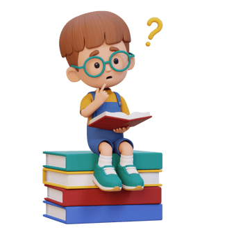 3D kid character get confused when reading a book png