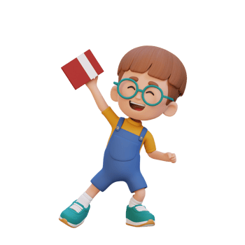 3D happy kid character holding book png