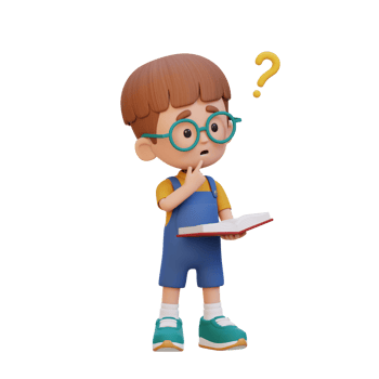 3D kid character get confused when reading a book png