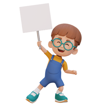 3D kid character holding a blank placard png