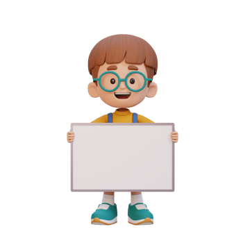 3D kid character holding a blank placard png