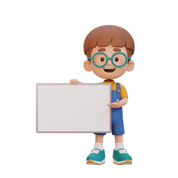 3D kid character holding a blank placard png