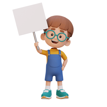 3D kid character holding a blank placard png