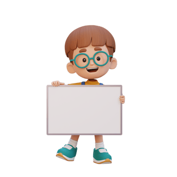 3D kid character holding a blank placard png