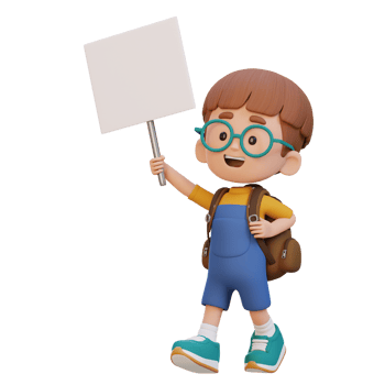 3D kid character holding a blank placard png