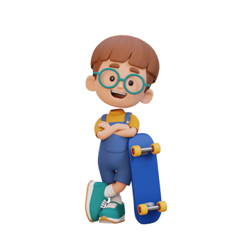 3D kid character ride skateboard png