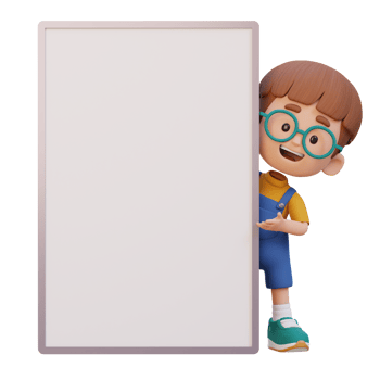 3D kid character holding a blank placard png