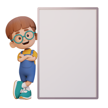 3D kid character holding a blank placard png