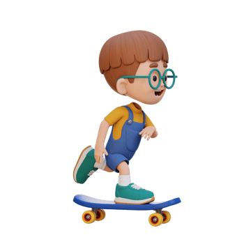 3D kid character ride skateboard png