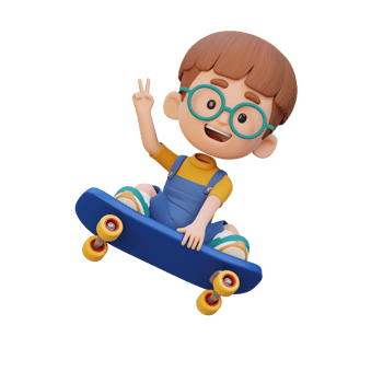 3D kid character ride skateboard png