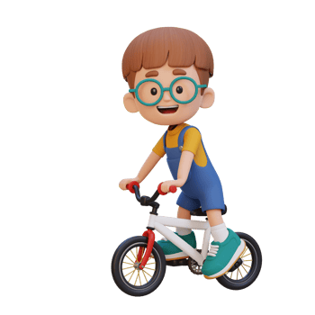 3D kid character ride bike go to school png