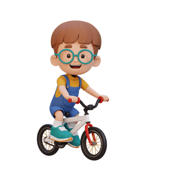 3D kid character ride bike go to school png