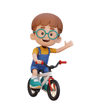3D kid character ride bike go to school png
