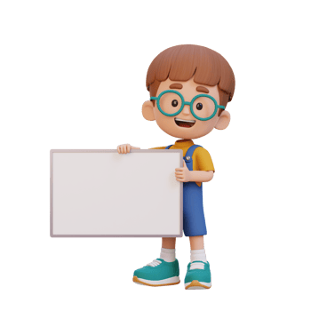 3D kid character holding a blank placard png