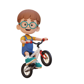 3D kid character ride bike go to school png