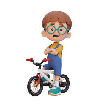 3D kid character ride bike go to school png