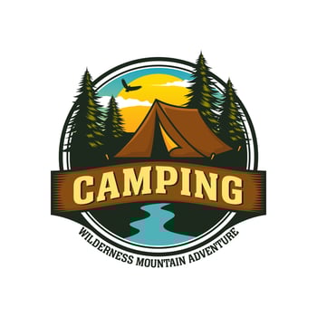 Camping Outdoor Adventure Template. Tent Camp Vector illustration.