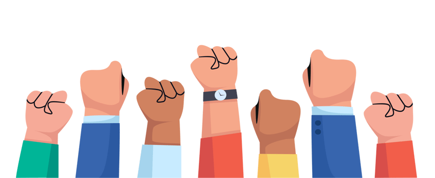 Group of fists raised up in air png