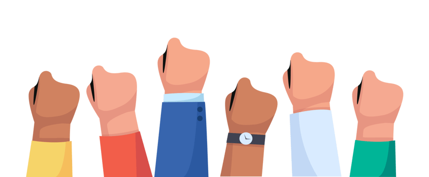 Group of fists raised up in air png