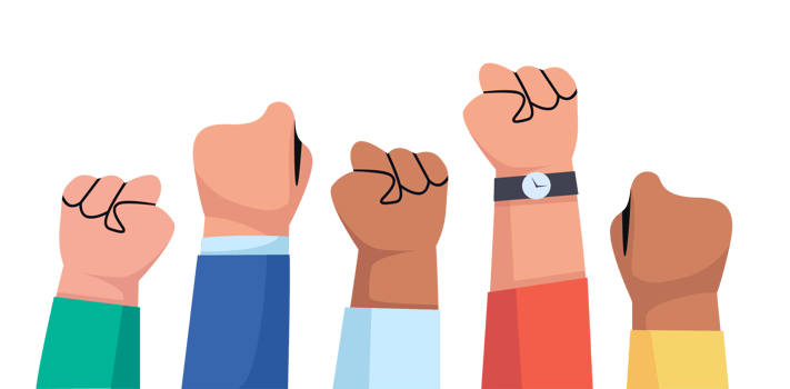 Group of fists raised up in air png