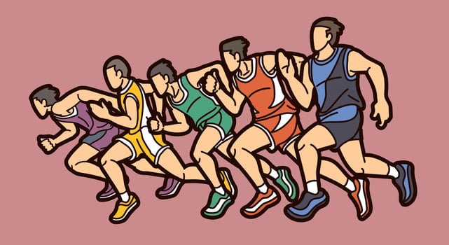 Group of People Running Marathon Runner vector