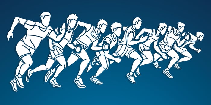 Silhouette Group of People Running Action Marathon Runner vector