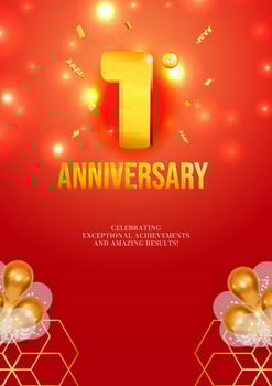 Anniversary celebration flyer red background golden numbers 1 vector