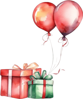 AI generated Watercolor painting of Christmas gifts and balloons. Ai-generated. png