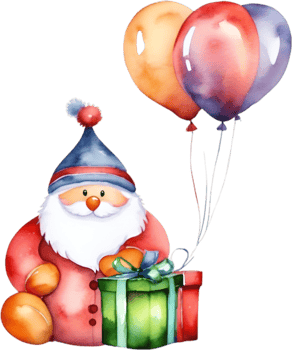 AI generated Watercolor painting of Christmas gifts and balloons. Ai-generated. png
