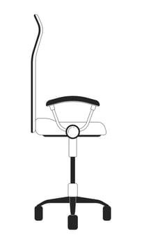 Comfortable office chair adjustable black and white 2D line cartoon object. Desk chair wheels isolated vector outline item. Corporate furniture. Ergonomic seating monochromatic flat spot illustration