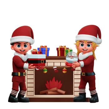 3D Character Christmas Couple Illustration png