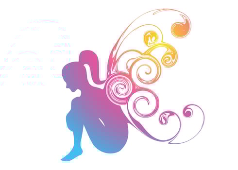 Abstract Colorful swirl wave artwork of fairy or elf hugging knee silhouette for t shirt wall painting or background wallpaper vector