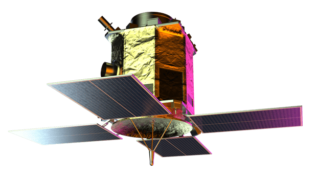 Space satellite orbiting in space. 3d rendering - illustration png