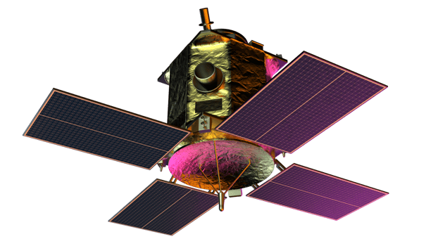 Space satellite orbiting in space. 3d rendering - illustration png