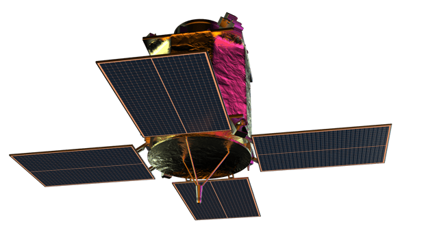 Space satellite orbiting in space. 3d rendering - illustration png