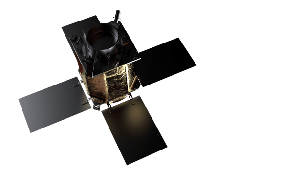 Space satellite orbiting in space. 3d rendering - illustration png